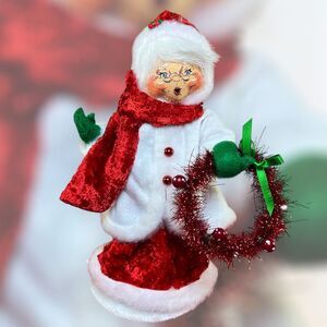 Annalee 2014 Merry Mint Mrs Santa Claus 9” Doll Christmas Wreath w/Tags - 400114